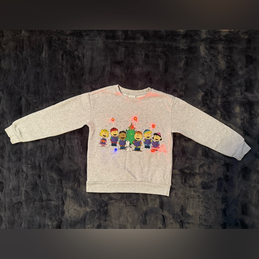 Peanuts Kids Light Up Sweatshirt with Colorful Characters, Grey Heather, Size 8 - Picture 3 of 7